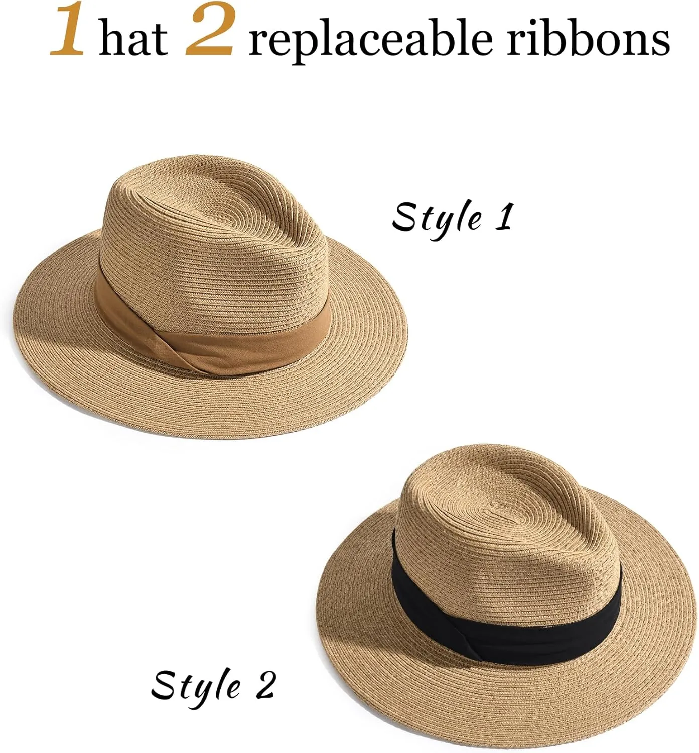 FURTALK Panama Hat Sun Hats for Women Men Wide Brim Fedora Straw Beach Hat UV UPF 80 