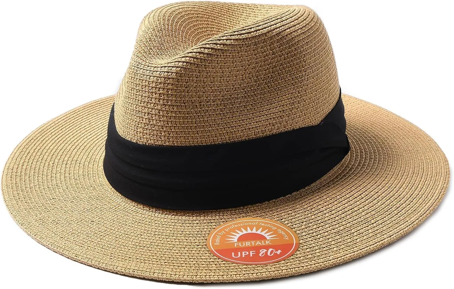 FURTALK Panama Hat Sun Hats for Women Men Wide Brim Fedora Straw Beach Hat UV UPF 80 