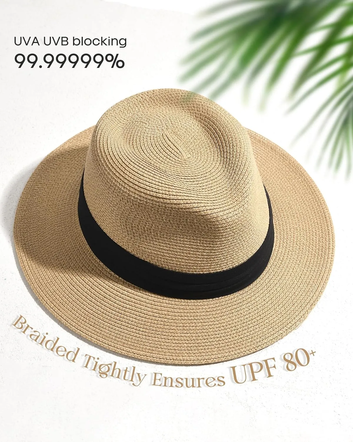 FURTALK Panama Hat Sun Hats for Women Men Wide Brim Fedora Straw Beach Hat UV UPF 80 