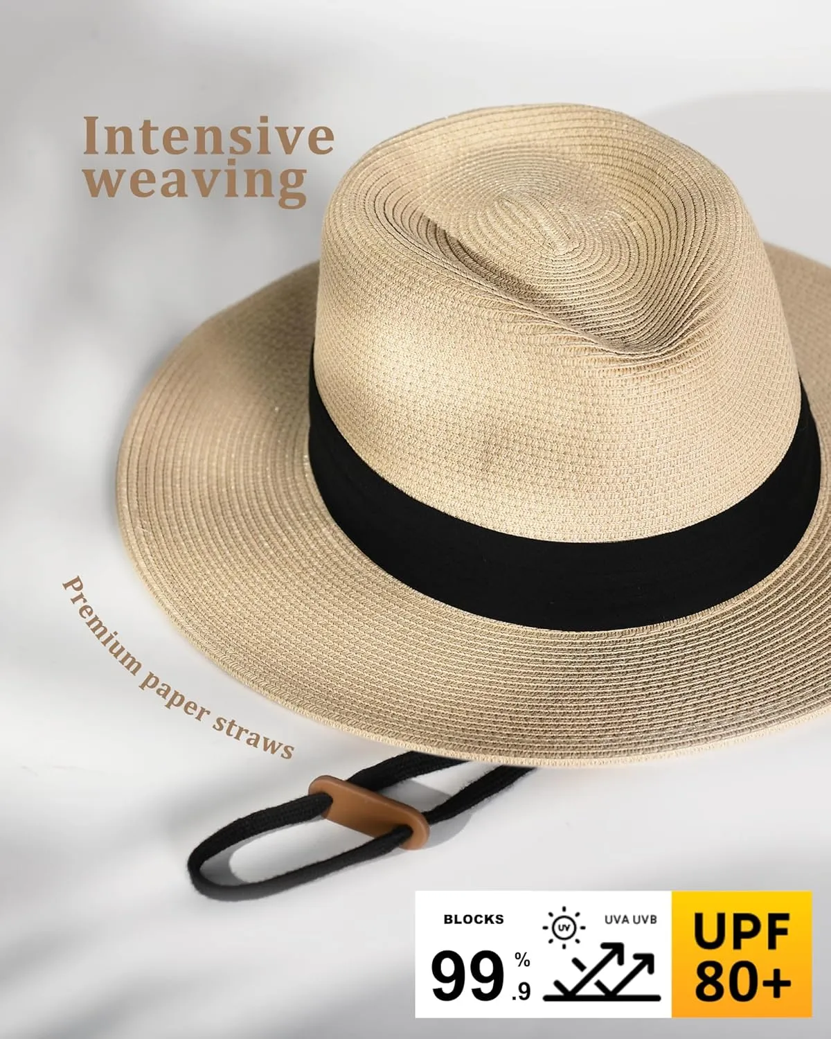FURTALK Panama Hat Sun Hats for Women Men Wide Brim Fedora Straw Beach Hat UV UPF 80 