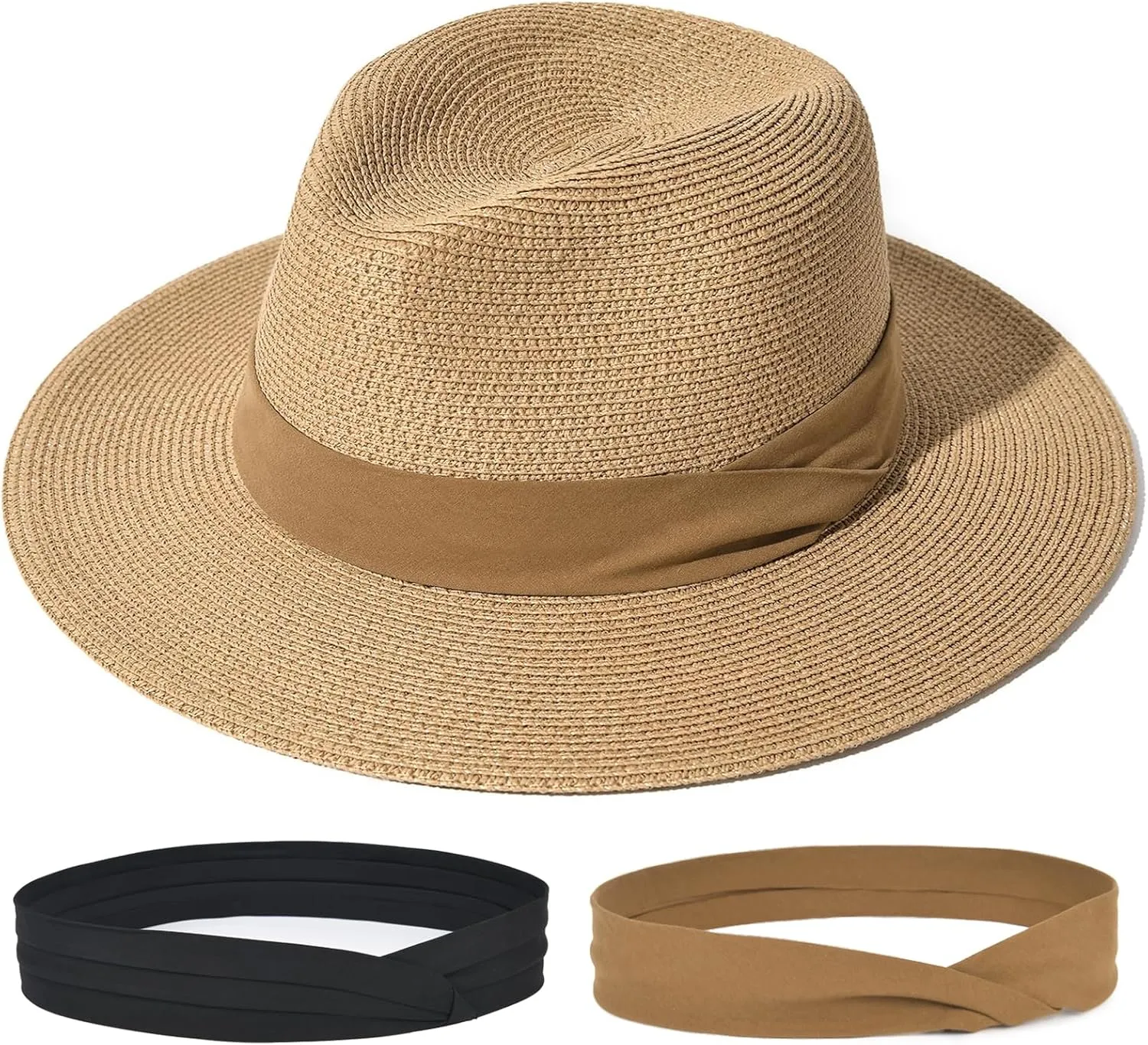 FURTALK Panama Hat Sun Hats for Women Men Wide Brim Fedora Straw Beach Hat UV UPF 80 