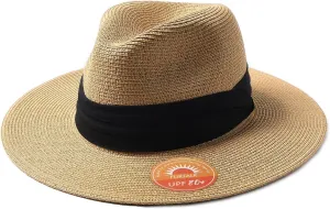 FURTALK Panama Hat Sun Hats for Women Men Wide Brim Fedora Straw Beach Hat UV UPF 80 