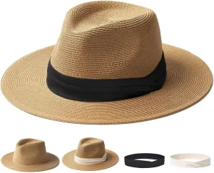 FURTALK Panama Hat Sun Hats for Women Men Wide Brim Fedora Straw Beach Hat UV UPF 80 