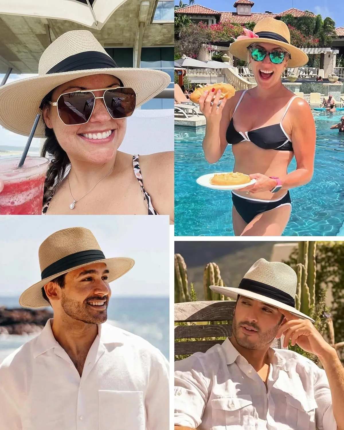 FURTALK Panama Hat Sun Hats for Women Men Wide Brim Fedora Straw Beach Hat UV UPF 80 
