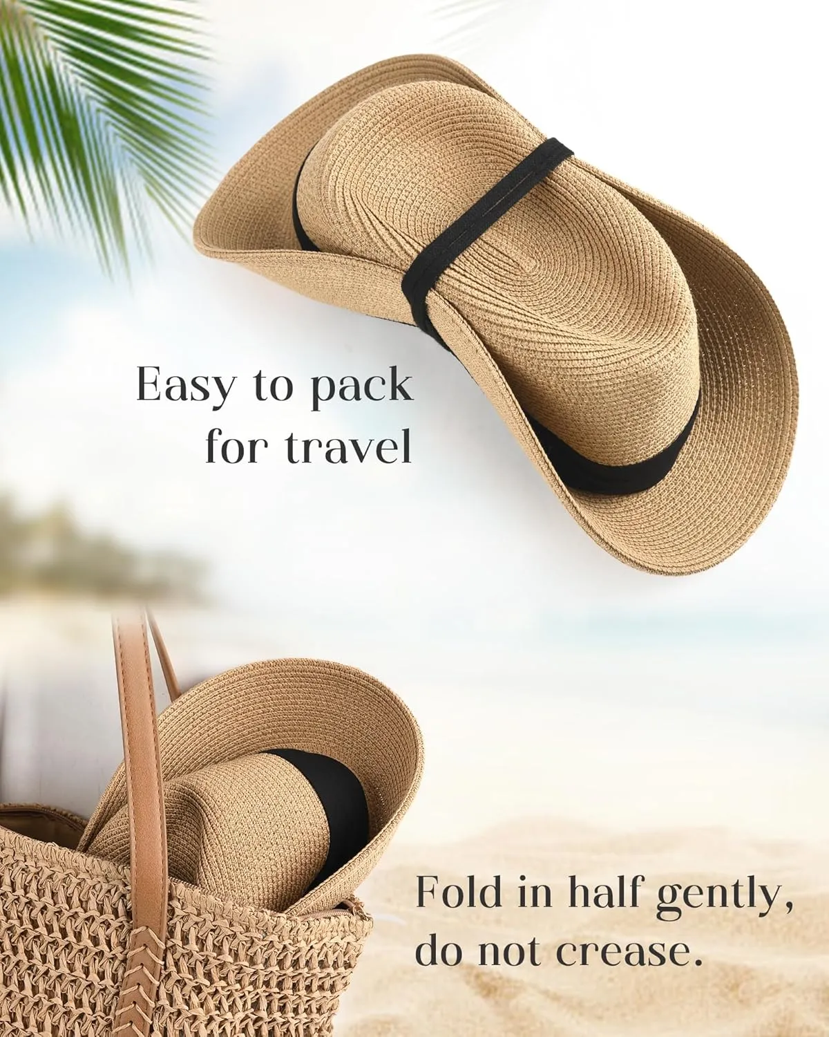 FURTALK Panama Hat Sun Hats for Women Men Wide Brim Fedora Straw Beach Hat UV UPF 80 