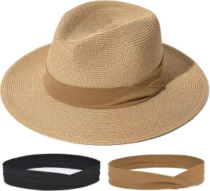 FURTALK Panama Hat Sun Hats for Women Men Wide Brim Fedora Straw Beach Hat UV UPF 80 