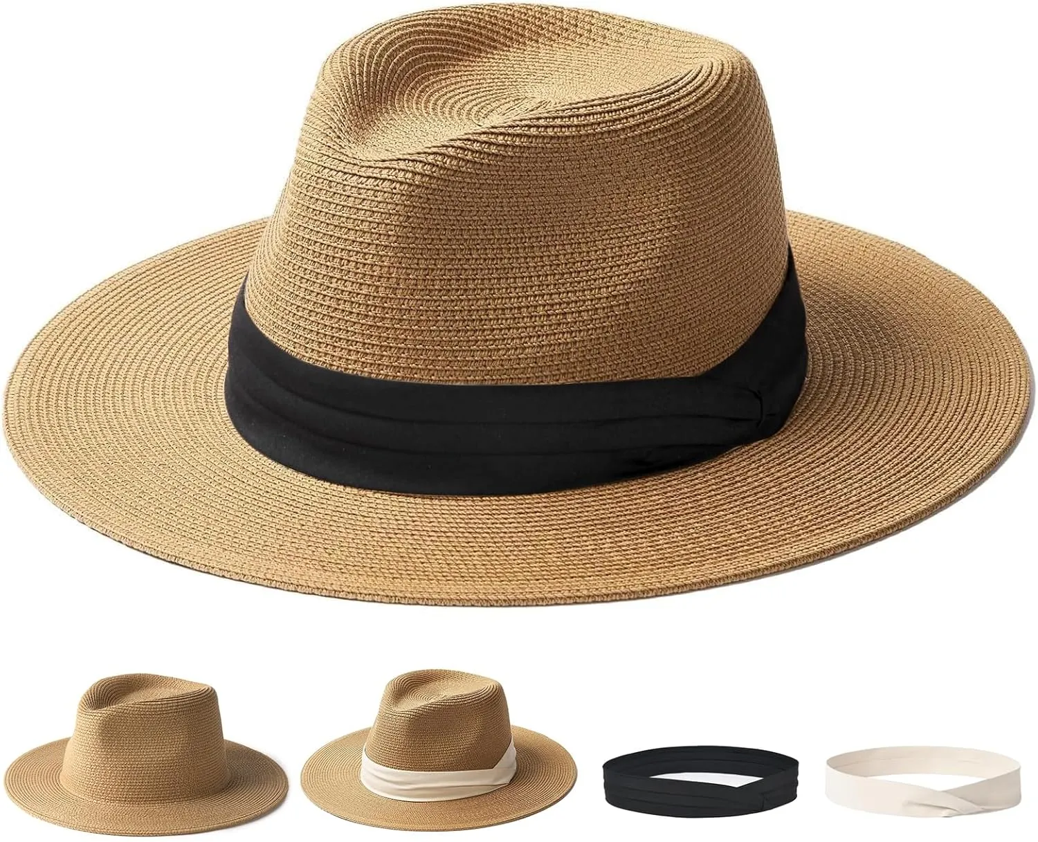 FURTALK Panama Hat Sun Hats for Women Men Wide Brim Fedora Straw Beach Hat UV UPF 80 