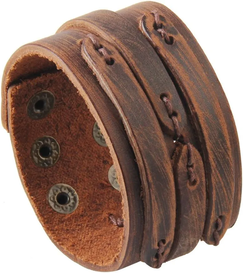 GelConnie Punk Leather Cuff Bracelet Adjustable Straps Wrap Bracelets Arm Armor Cuff Gothic Leather Wristbands for Men, Women