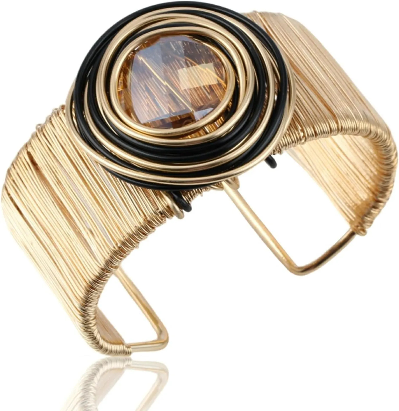 Gold Color Arm Cuff Big Crystal Bracelet for Women Thick Wide Chunky Statement Non Tarnish Wire Wrist Wrap Fashion Bangle