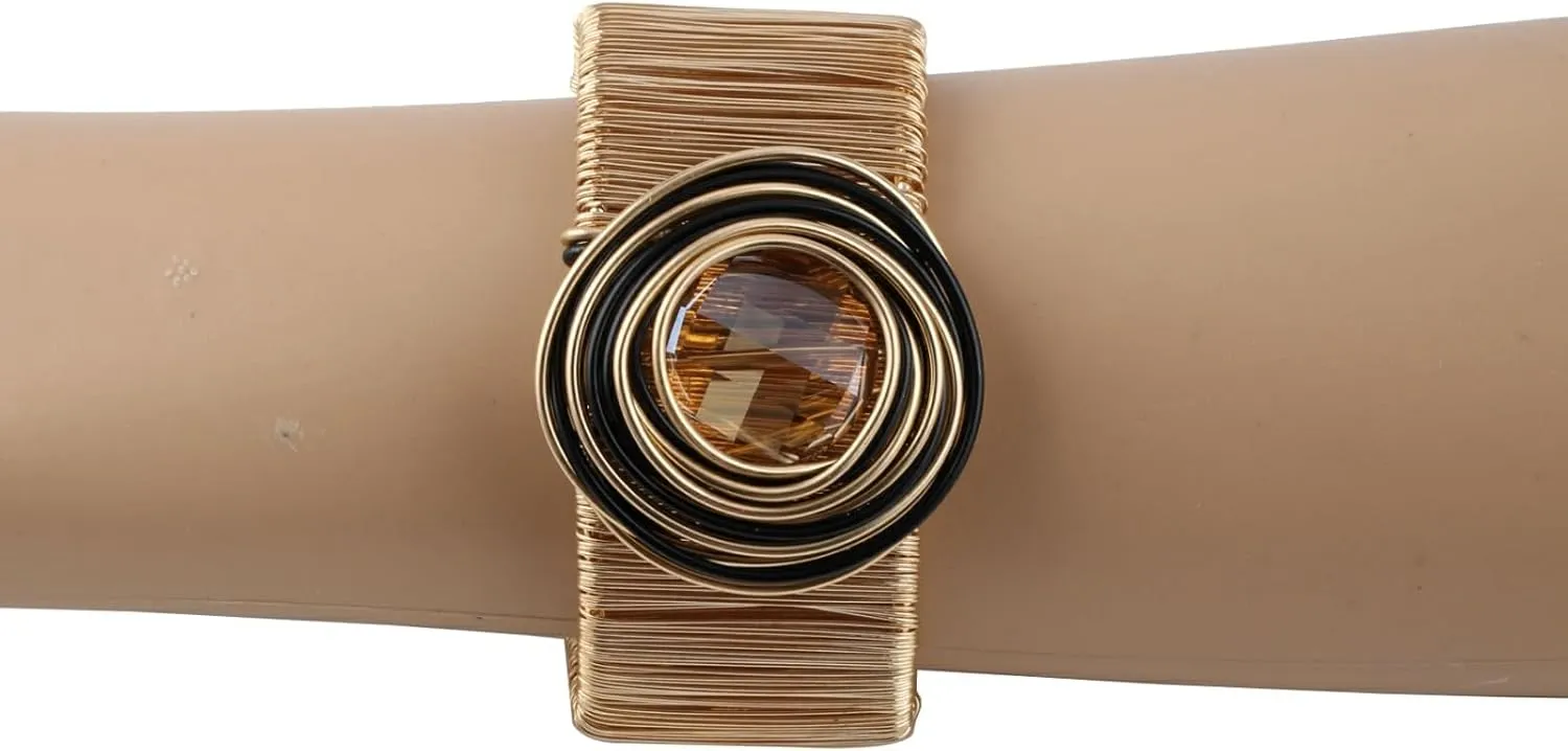 Gold Color Arm Cuff Big Crystal Bracelet for Women Thick Wide Chunky Statement Non Tarnish Wire Wrist Wrap Fashion Bangle