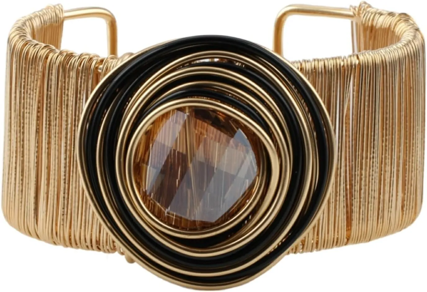 Gold Color Arm Cuff Big Crystal Bracelet for Women Thick Wide Chunky Statement Non Tarnish Wire Wrist Wrap Fashion Bangle