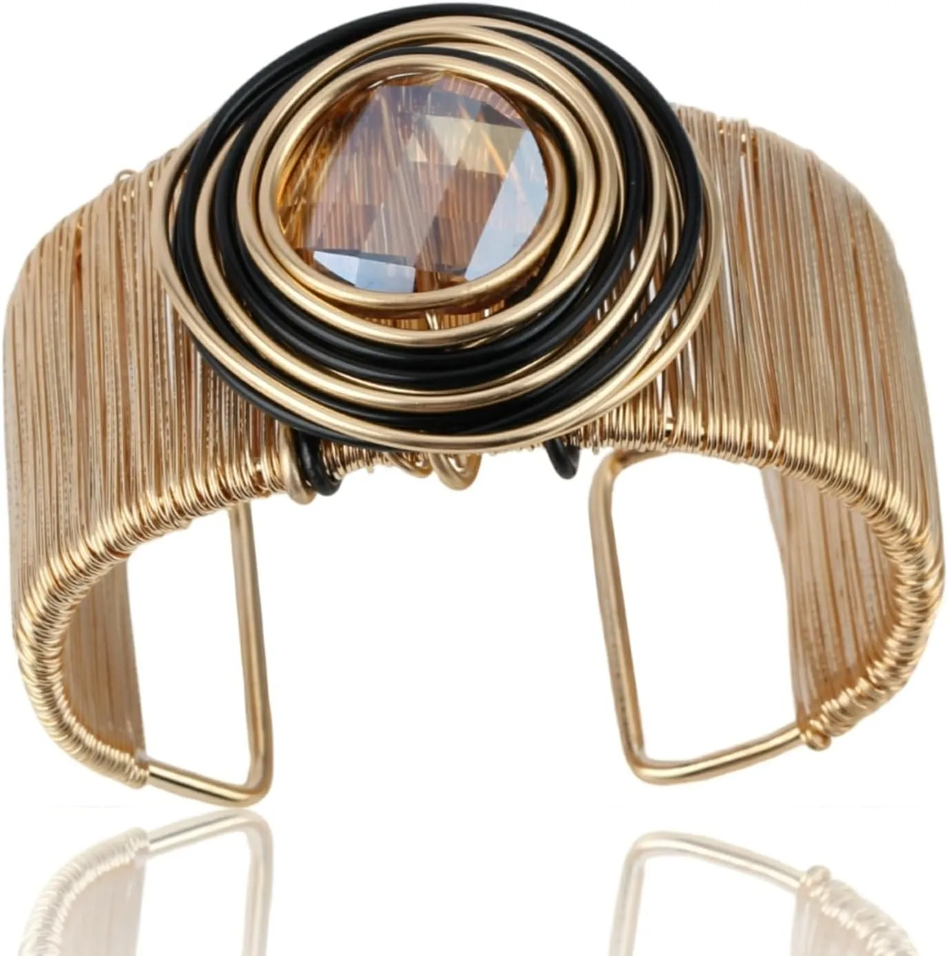 Gold Color Arm Cuff Big Crystal Bracelet for Women Thick Wide Chunky Statement Non Tarnish Wire Wrist Wrap Fashion Bangle
