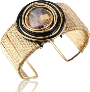 Gold Color Arm Cuff Big Crystal Bracelet for Women Thick Wide Chunky Statement Non Tarnish Wire Wrist Wrap Fashion Bangle