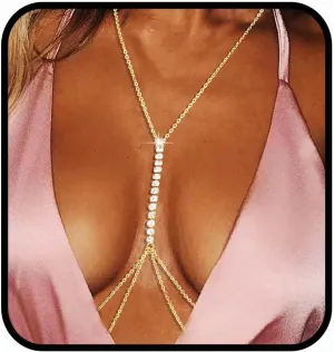 Gold Rhinestone Body Chain Crystal Bikini Body Jewelry Heart Layered Body necklaces Nightclub Waist Belly Chain for Women
