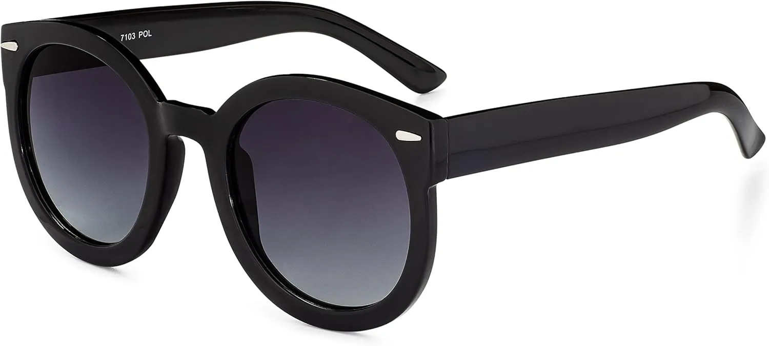 grinderPUNCH Trendy Round Polarized Sunglasses | Trendy Oversized Sunglasses for Women Men | Retro Round Polarized Sunglasses