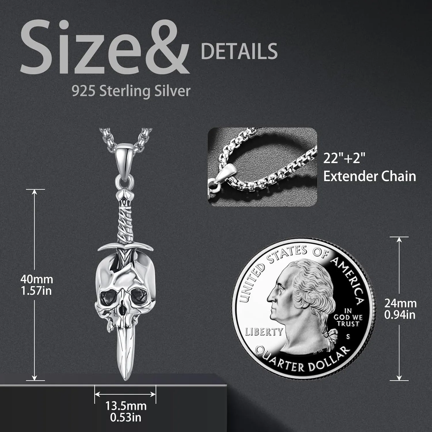 Guitar/Musical Note/Sword/Snake/Gun Skull Necklace Memento Mori 925 Sterling Silver Skull Head Pendant Necklace Punk/Rock Jewelry for Men Women