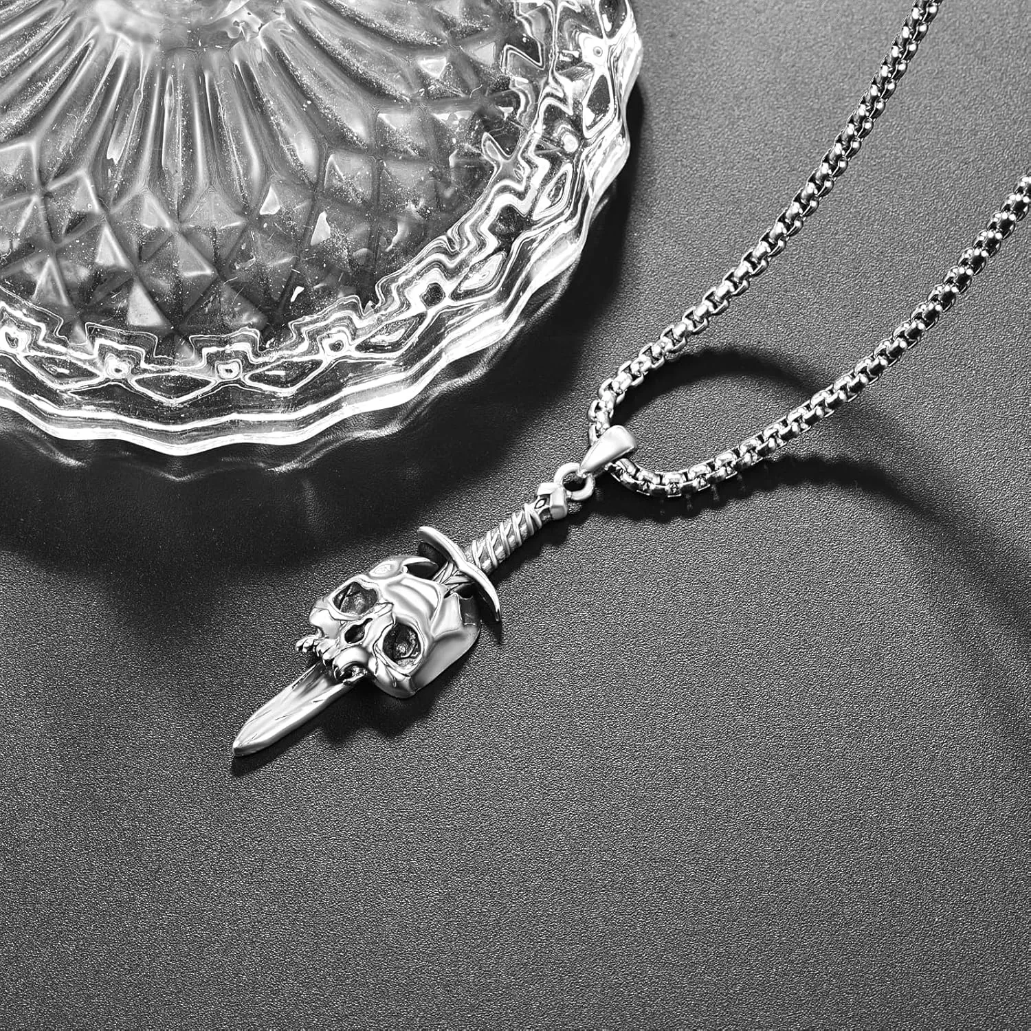 Guitar/Musical Note/Sword/Snake/Gun Skull Necklace Memento Mori 925 Sterling Silver Skull Head Pendant Necklace Punk/Rock Jewelry for Men Women