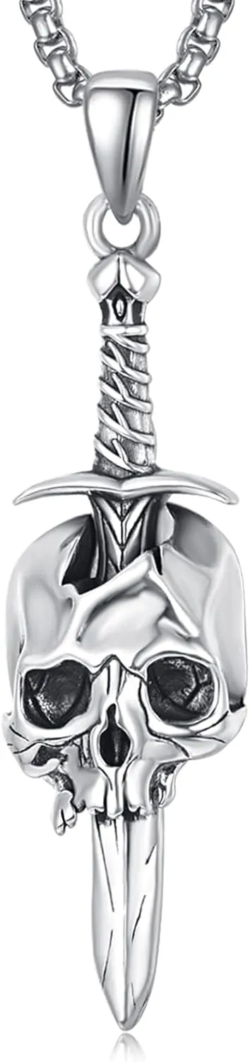 Guitar/Musical Note/Sword/Snake/Gun Skull Necklace Memento Mori 925 Sterling Silver Skull Head Pendant Necklace Punk/Rock Jewelry for Men Women