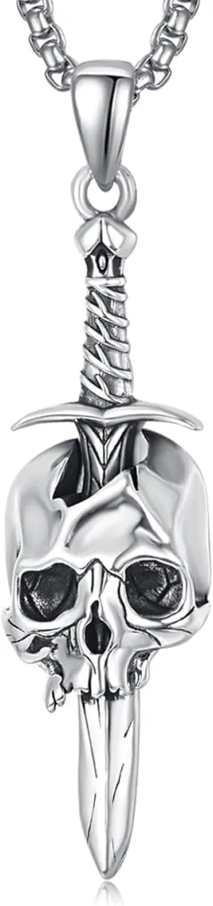 Guitar/Musical Note/Sword/Snake/Gun Skull Necklace Memento Mori 925 Sterling Silver Skull Head Pendant Necklace Punk/Rock Jewelry for Men Women