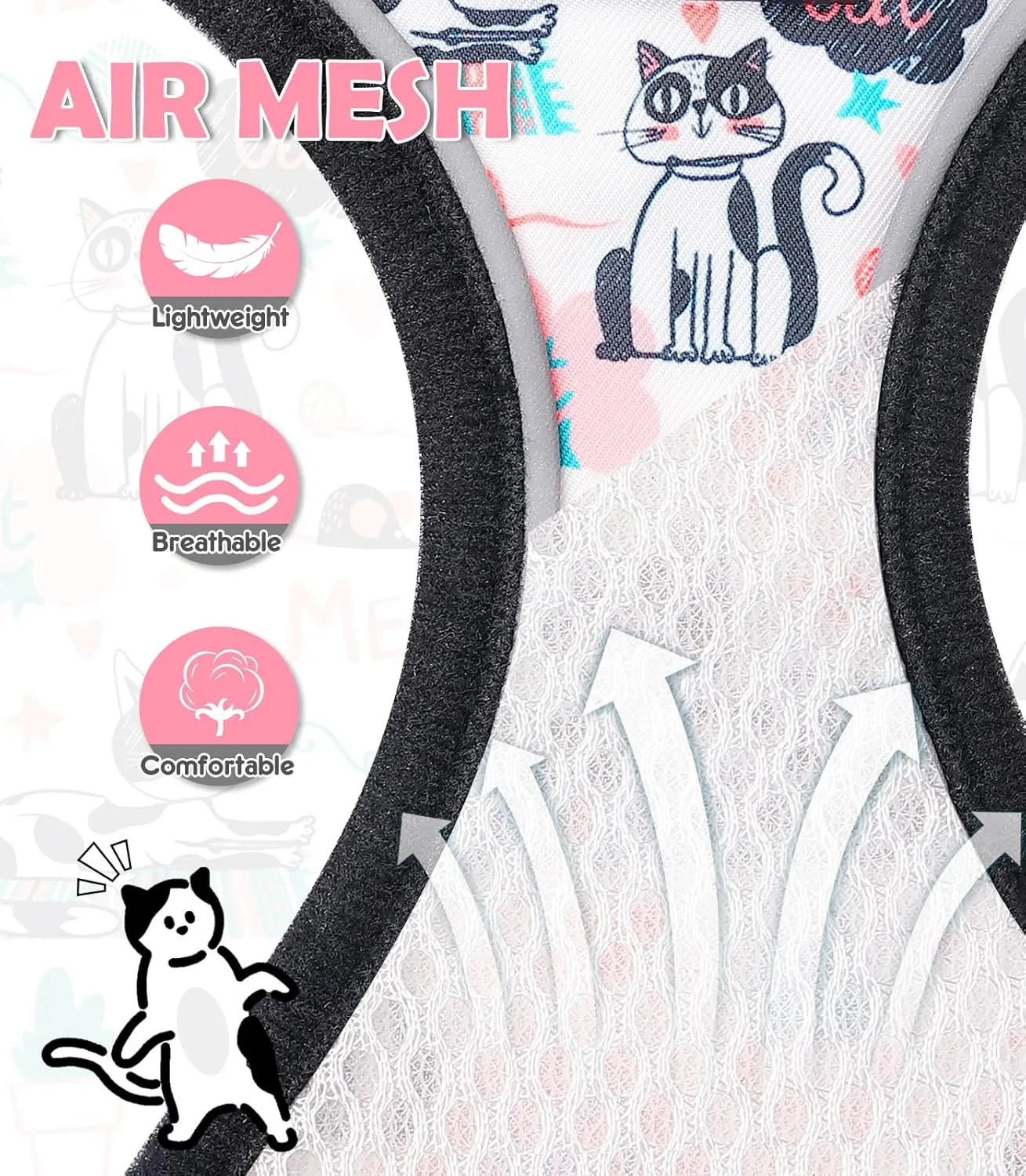 Halypet Cat Harness and Leash Set[MAX Safety 4th-Gen] Cute Escape Proof Vest Harness for Girl&Boy Cat Walking, Comfortable Adjustable Leash and Reflective Strips for Outdoor Kitten, S Inky Meowy