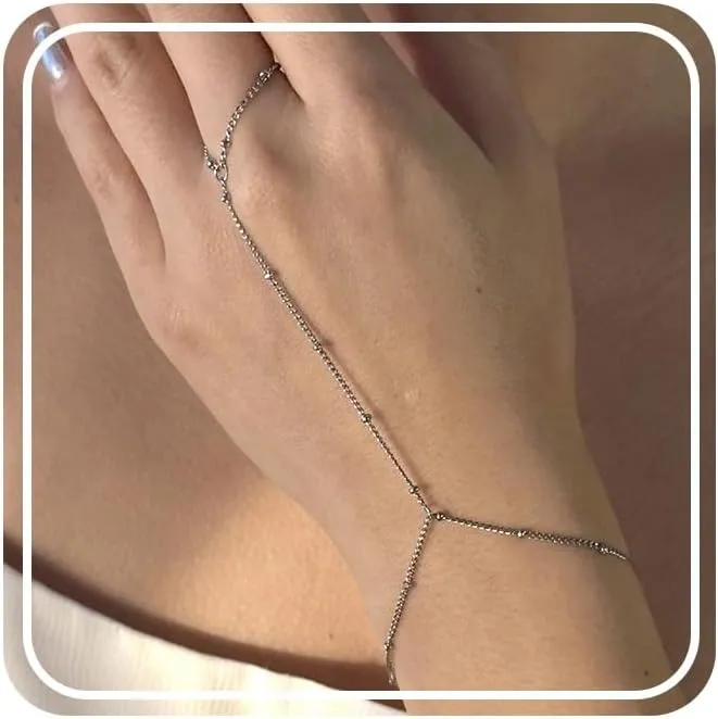 Hand Chain Ring Bracelet for Women Dainty Adjustable Trendy Finger Ring Bracelet Stainless Steel Hand Chain Jewelry for Women