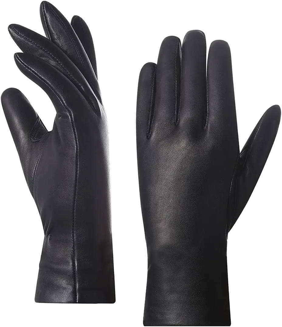 Harssidanzar Women's Nappa Lambskin Genuine Soft Leather Lined Cashmere Gloves GL006
