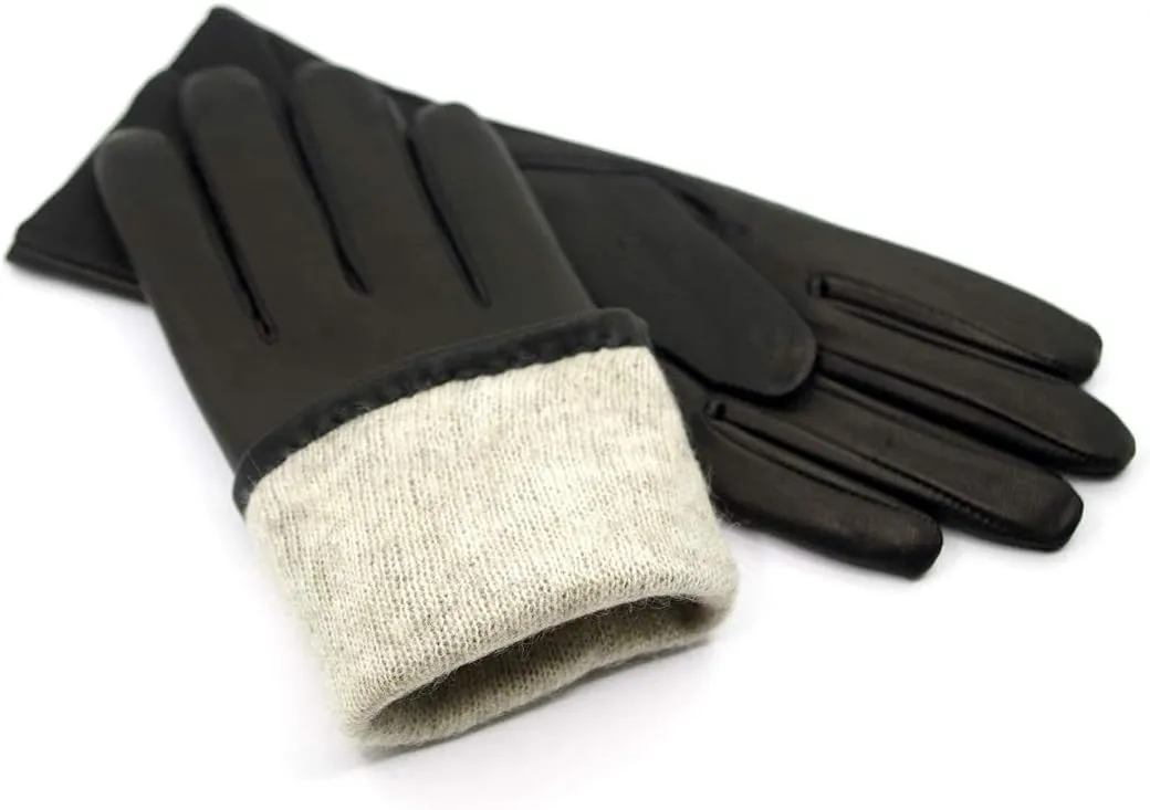 Harssidanzar Women's Nappa Lambskin Genuine Soft Leather Lined Cashmere Gloves GL006