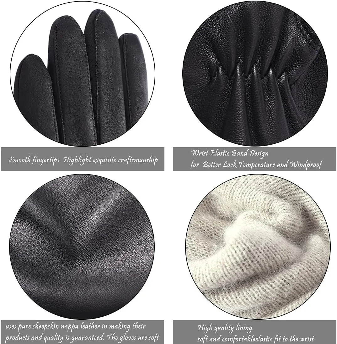 Harssidanzar Women's Nappa Lambskin Genuine Soft Leather Lined Cashmere Gloves GL006