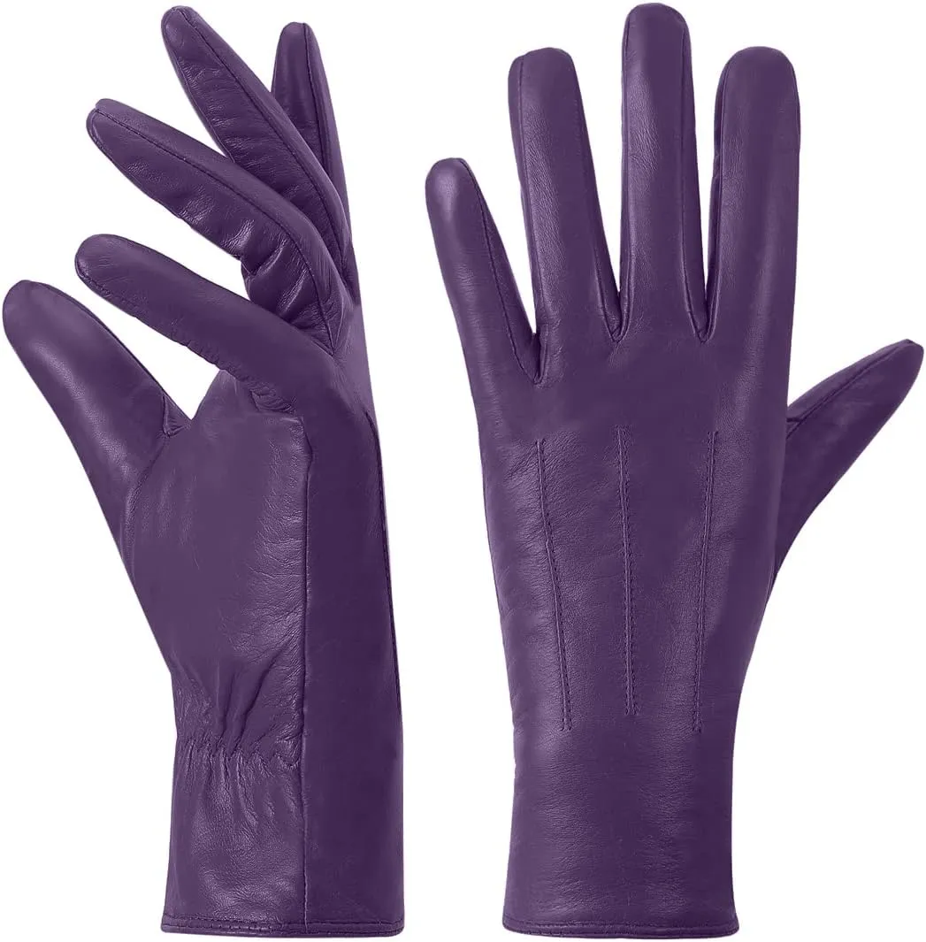 Harssidanzar Womens Winter Warm Cashmere Lining Touchscreen Texting Warm Driving Lambskin Leather Gloves GL017