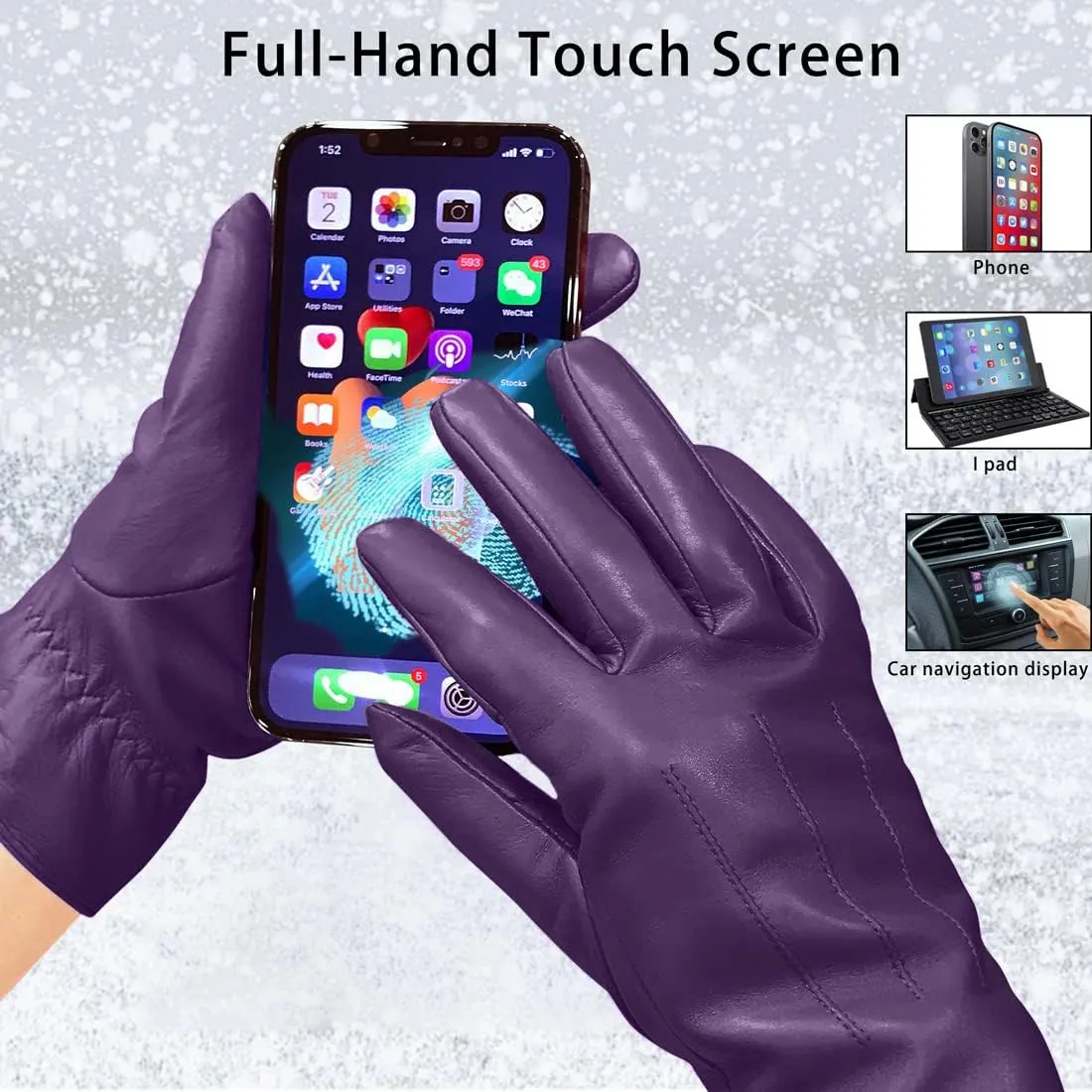 Harssidanzar Womens Winter Warm Cashmere Lining Touchscreen Texting Warm Driving Lambskin Leather Gloves GL017