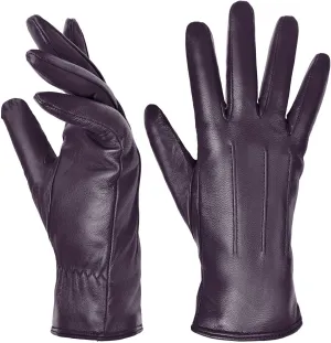 Harssidanzar Womens Winter Warm Cashmere Lining Touchscreen Texting Warm Driving Lambskin Leather Gloves GL017