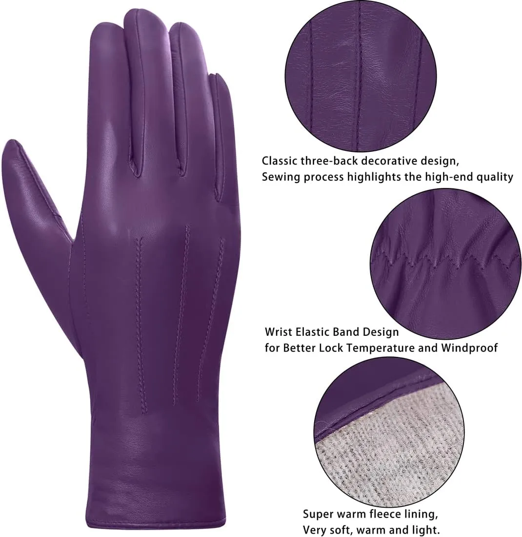 Harssidanzar Womens Winter Warm Cashmere Lining Touchscreen Texting Warm Driving Lambskin Leather Gloves GL017