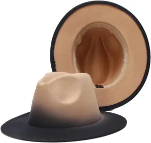 Hgvcfcv Women Fedora Felted Hats for Men Gradient Color Wide Brim Design Luxury Casual Outdoor Men Jazz Fedoras