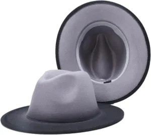 Hgvcfcv Women Fedora Felted Hats for Men Gradient Color Wide Brim Design Luxury Casual Outdoor Men Jazz Fedoras