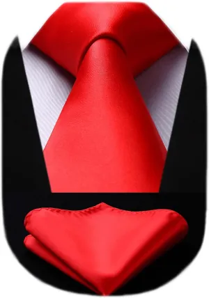 HISDERN Mens Solid Color Ties Formal Satin Necktie and Pocket Square Set Classic Wedding Business Tie & Handkerchief