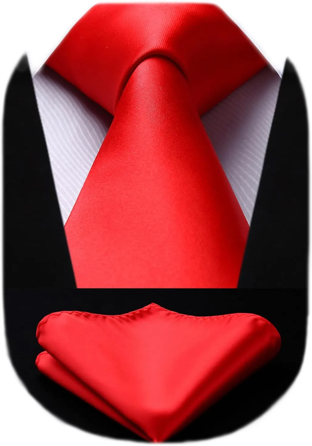 HISDERN Mens Solid Color Ties Formal Satin Necktie and Pocket Square Set Classic Wedding Business Tie & Handkerchief