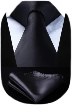 HISDERN Mens Solid Color Ties Formal Satin Necktie and Pocket Square Set Classic Wedding Business Tie & Handkerchief