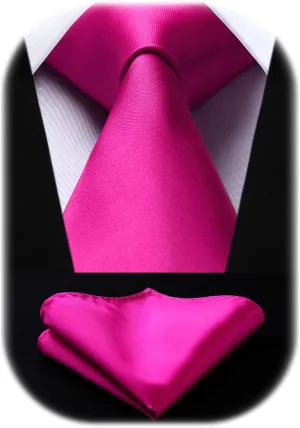 HISDERN Mens Solid Color Ties Formal Satin Necktie and Pocket Square Set Classic Wedding Business Tie & Handkerchief