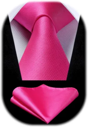 HISDERN Mens Ties Solid Color Ties for Men Formal Necktie with Pocket Square Set Satin Silk Neck Tie Handkerchiefs Set