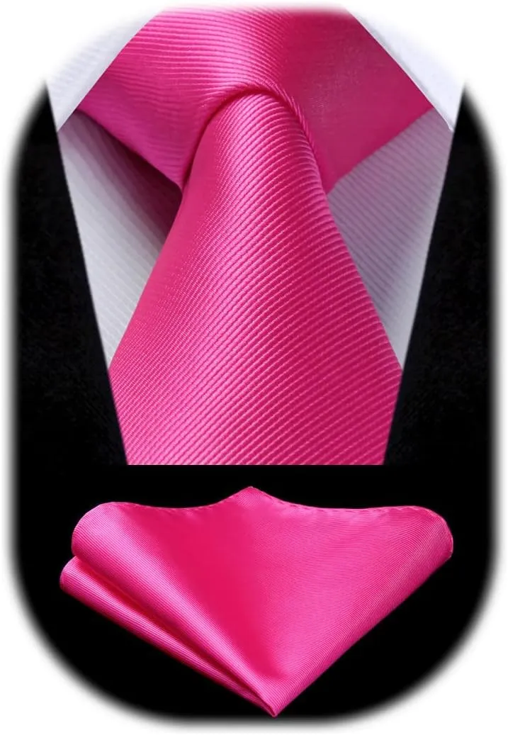 HISDERN Mens Ties Solid Color Ties for Men Formal Necktie with Pocket Square Set Satin Silk Neck Tie Handkerchiefs Set