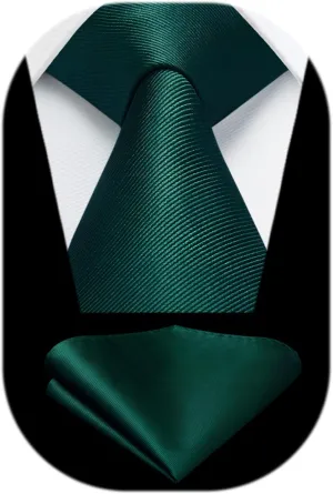 HISDERN Mens Ties Solid Color Ties for Men Formal Necktie with Pocket Square Set Satin Silk Neck Tie Handkerchiefs Set