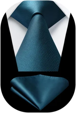 HISDERN Mens Ties Solid Color Ties for Men Formal Necktie with Pocket Square Set Satin Silk Neck Tie Handkerchiefs Set