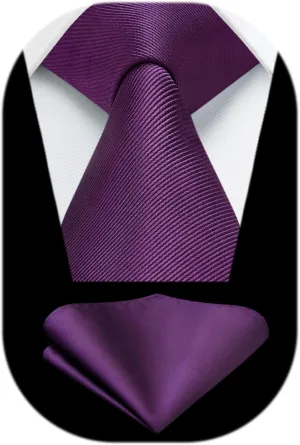 HISDERN Mens Ties Solid Color Ties for Men Formal Necktie with Pocket Square Set Satin Silk Neck Tie Handkerchiefs Set