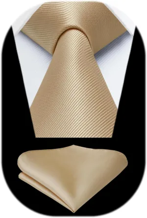 HISDERN Mens Ties Solid Color Ties for Men Formal Necktie with Pocket Square Set Satin Silk Neck Tie Handkerchiefs Set