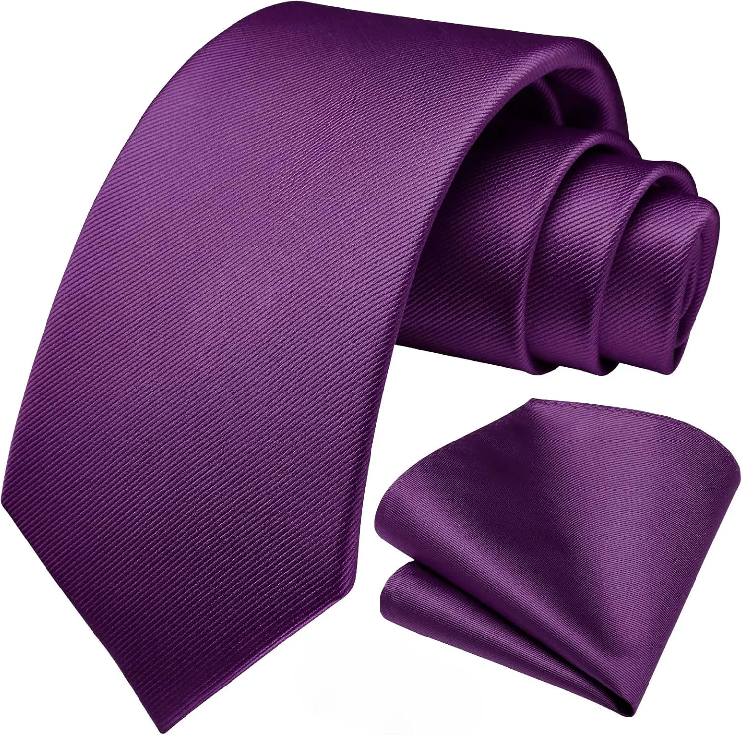 HISDERN Mens Ties Solid Color Ties for Men Formal Necktie with Pocket Square Set Satin Silk Neck Tie Handkerchiefs Set