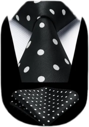 HISDERN Polka Dot Ties for Men Classic Silk Ties and Pocket Square Formal Business Necktie Handkerchief Wedding Party