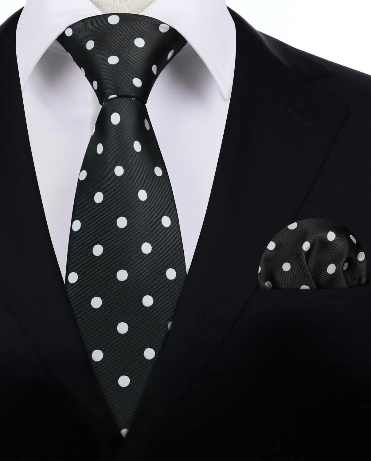 HISDERN Polka Dot Ties for Men Classic Silk Ties and Pocket Square Formal Business Necktie Handkerchief Wedding Party