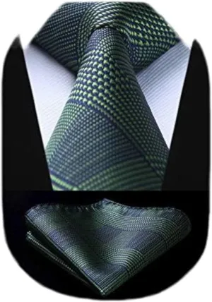 HISDERN Ties for Men Solid Houndstooth Neckties Handkerchief Formal Business Tie & Pocket Square Set Wedding Party