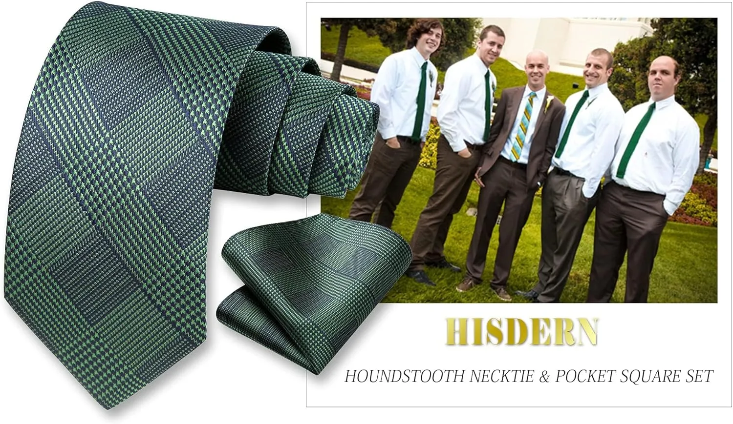 HISDERN Ties for Men Solid Houndstooth Neckties Handkerchief Formal Business Tie & Pocket Square Set Wedding Party