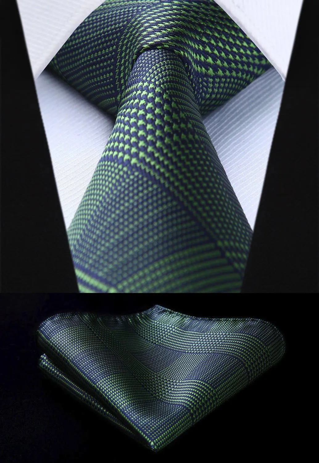 HISDERN Ties for Men Solid Houndstooth Neckties Handkerchief Formal Business Tie & Pocket Square Set Wedding Party